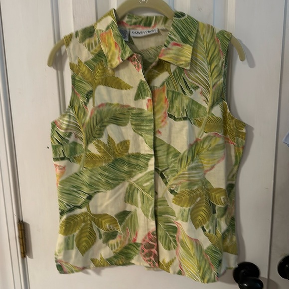 100% Linen Vintage Carlie’s Court Sleeveless Blouse Size Medium M - Picture 1 of 3